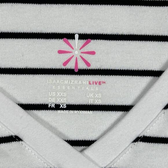 Striped Minimalist Soft Basic V-Neck Tee Isaac Mizrahi Women's Black White XS - Picture 3 of 6